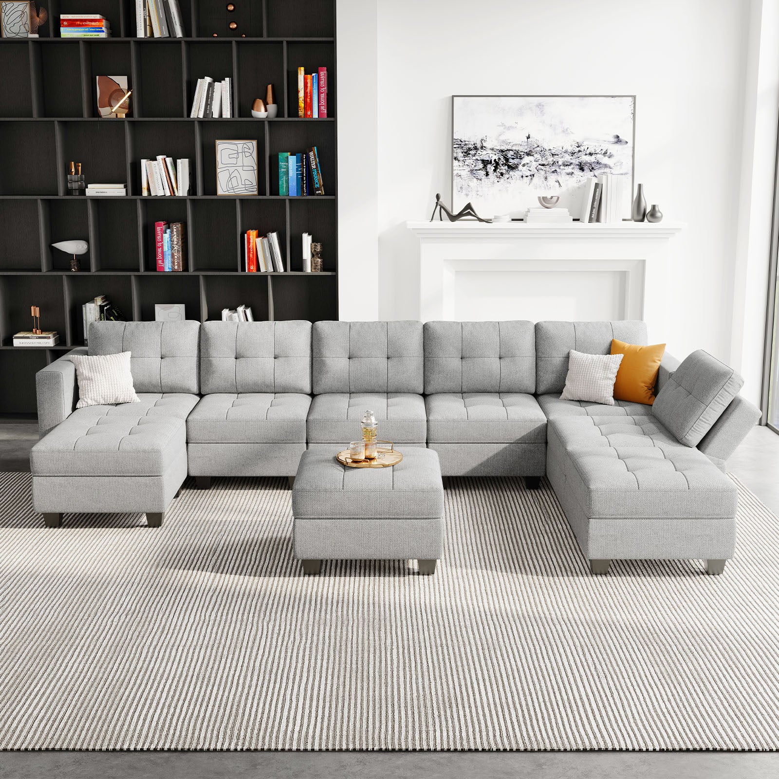 Belffin 8 Seats + 8 Sides Modular Weave Sofa with Storage Seat and Ottoman