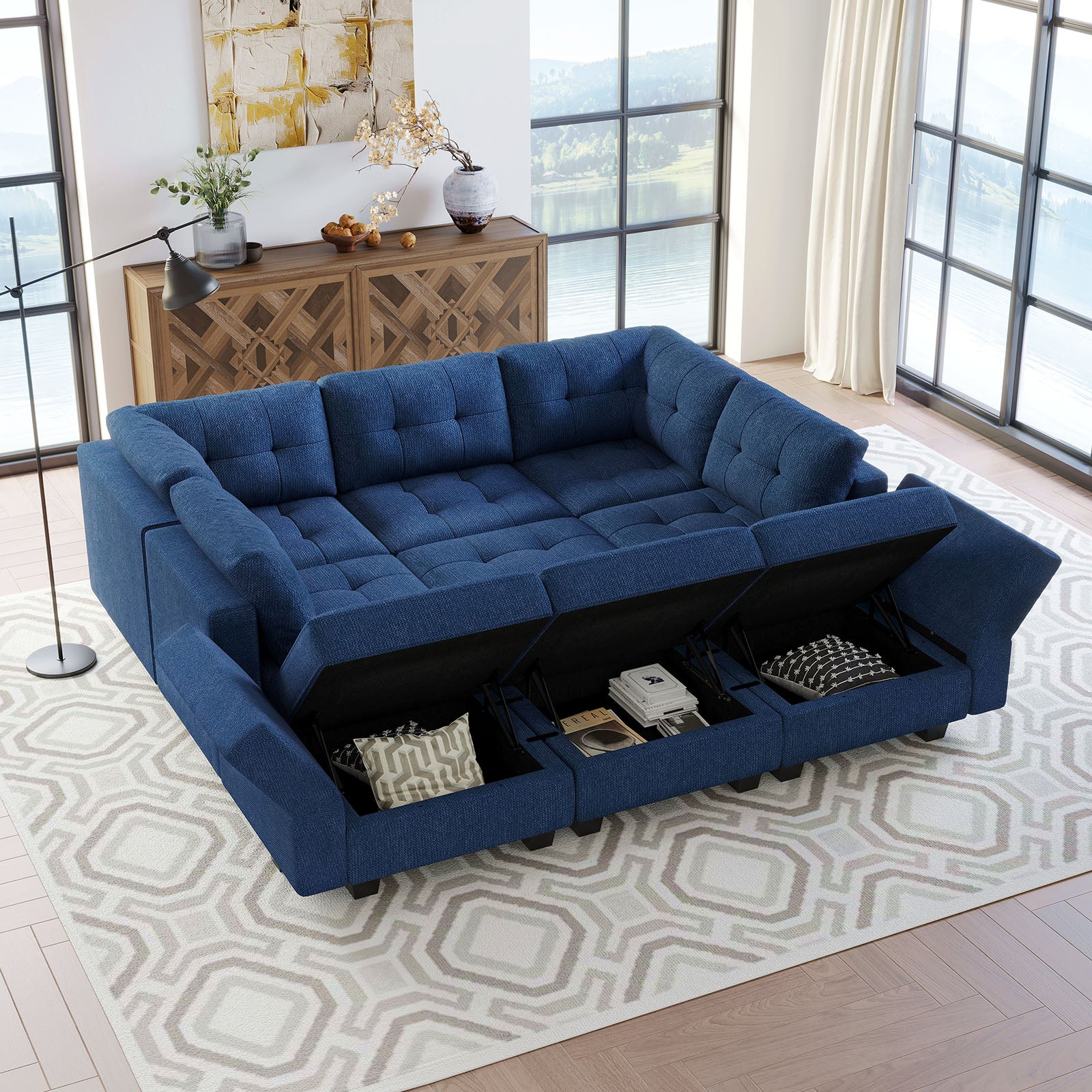 Belffin 9 Seats + 9 Sides Modular Weave Sofa with Storage Seat