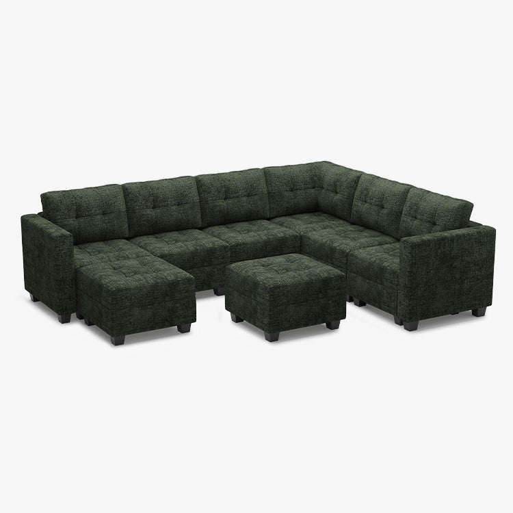 Belffin 7 Seats + 9 Sides Modular Chenille Tufted Sofa with Storage Ottoman