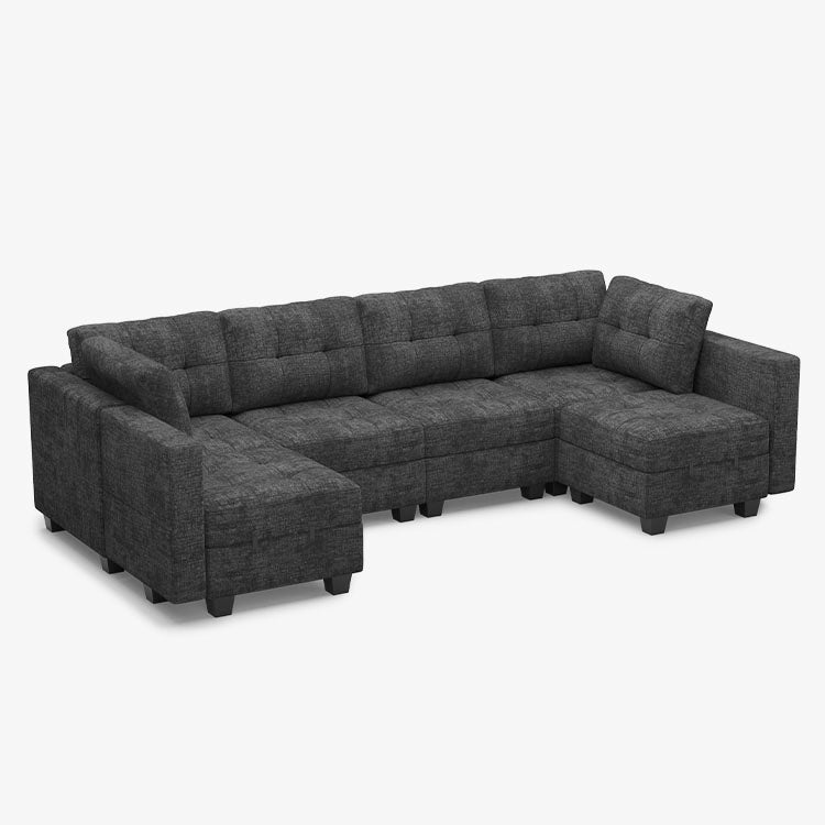 Belffin 6 Seats + 8 Sides Modular Chenille Tufted Sofa with Storage Seat