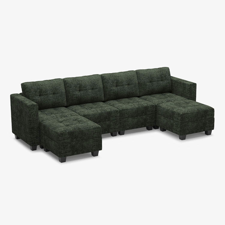 Belffin 6 Seats + 6 Sides Modular Chenille Tufted Sofa with Storage Seat