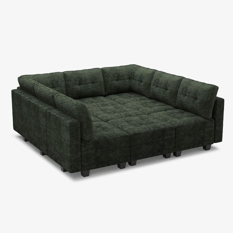 Belffin 9 Seats + 9 Sides Modular Chenille Tufted Sleeper Sofa with Storage Seat