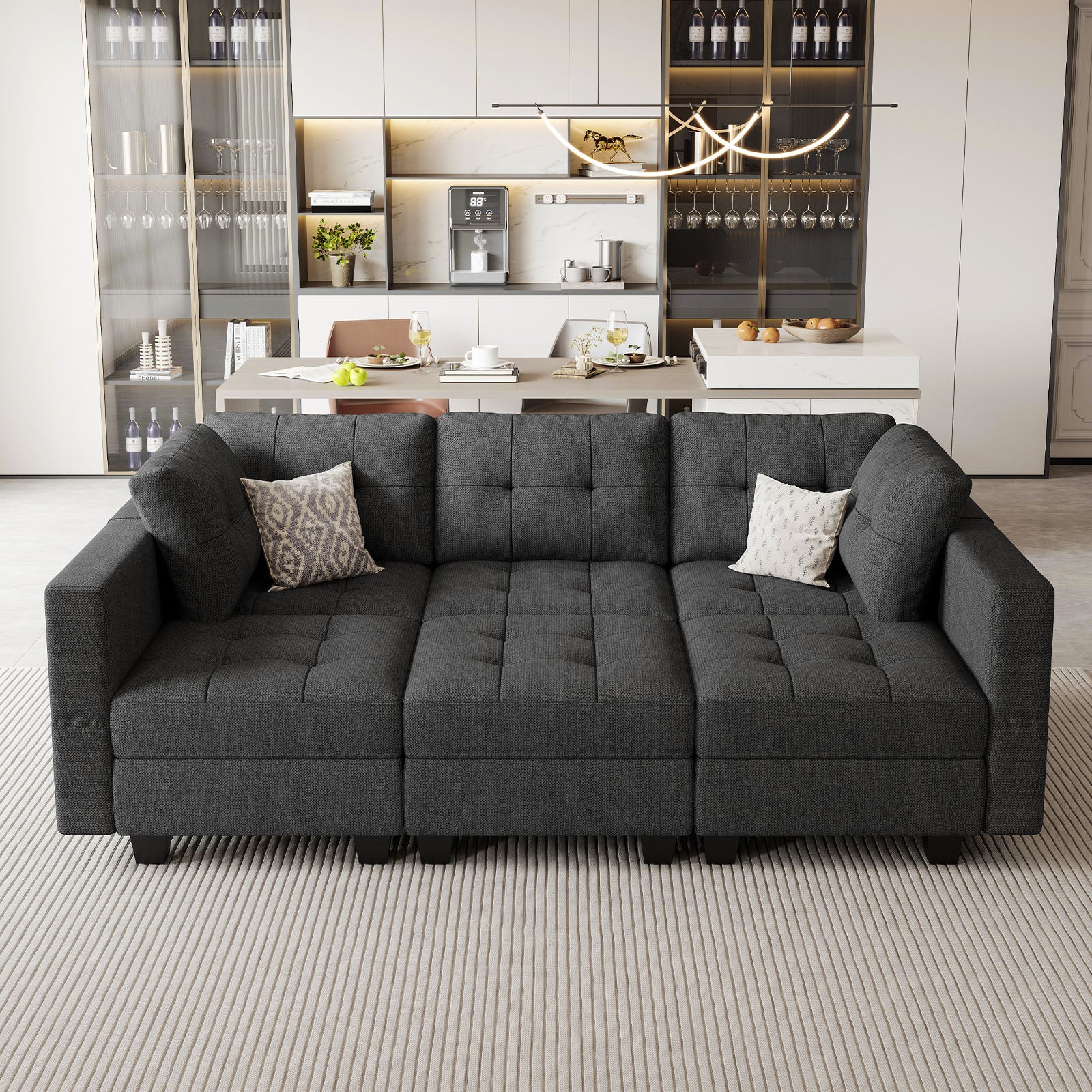 Belffin 6 Seats + 7 Sides Modular Weave Sleeper Sofa with Storage Seat