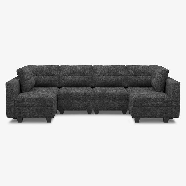 Belffin 6 Seats + 8 Sides Modular Chenille Tufted Sofa with Storage Seat