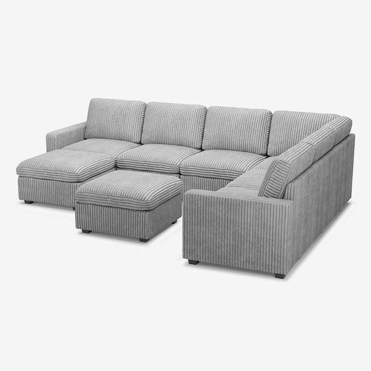 Belffin 7 Seats + 9 Sides Oversized Modular Wide-Ribbed Corduroy Sofa with Large Storage Ottoman