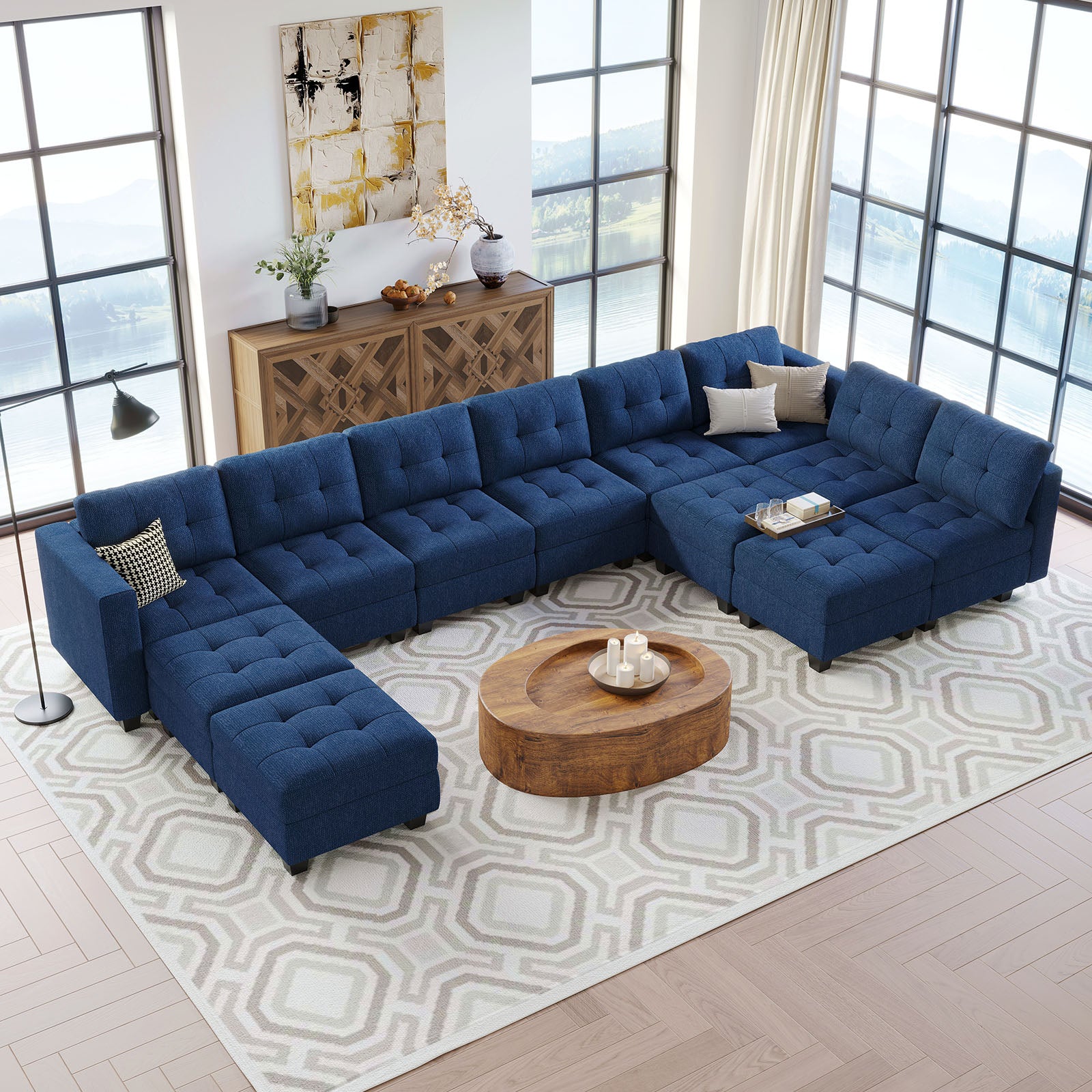 Belffin 12 Seats + 10 Sides Modular Weave Sofa with Storage Seat