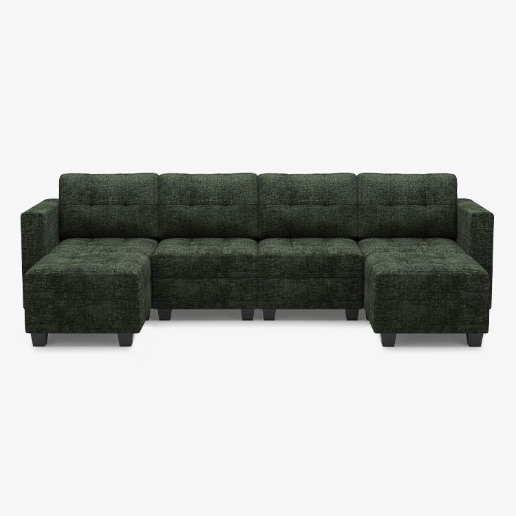 Moss-Green-/-Chenille-6-Seat-U-Shaped-Open-Sectional