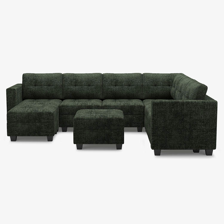 Belffin 7 Seats + 9 Sides Modular Chenille Tufted Sofa with Storage Ottoman