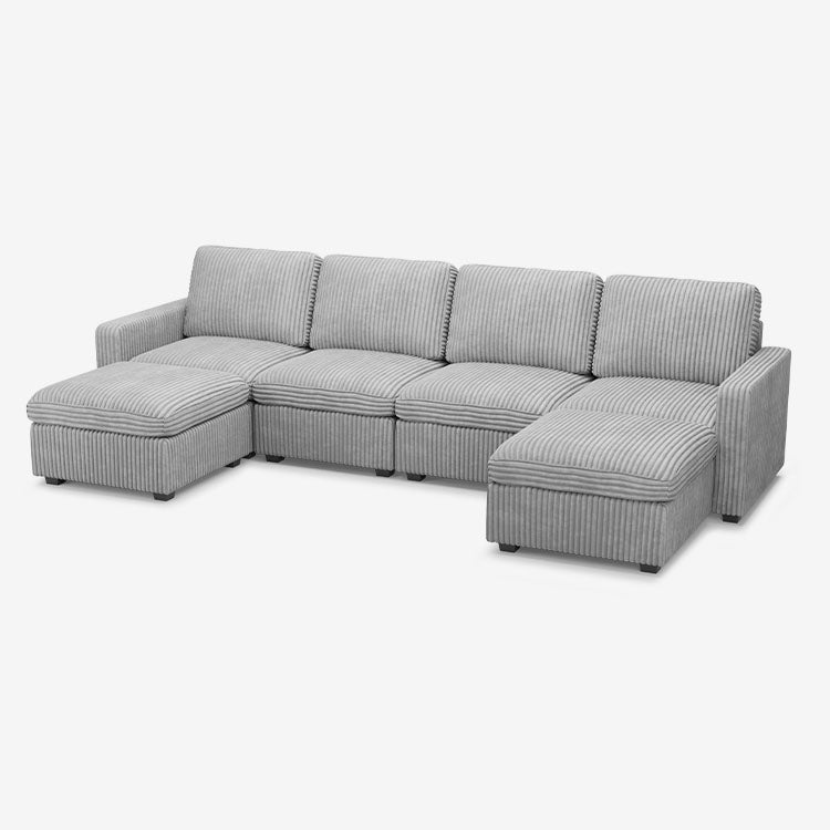 Thara 6 Seats + 6 Sides Oversized Modular Wide-Ribbed Corduroy Sofa with Large Storage Seat