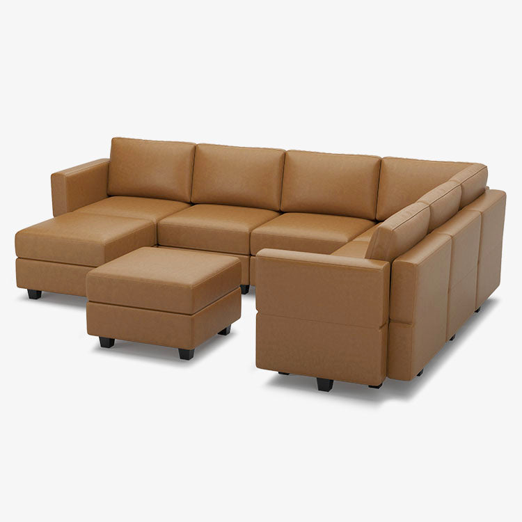 Belffin 7 Seats + 9 Sides Modular Leather Sofa with Storage Ottoman