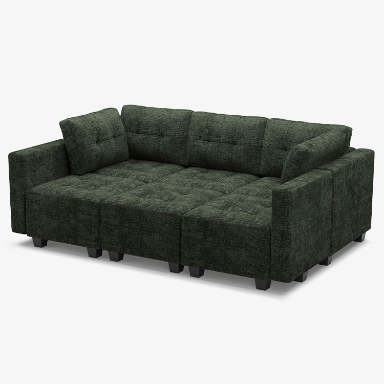 Belffin 6 Seats + 7 Sides Modular Chenille Tufted Sleeper Sofa with Storage Seat