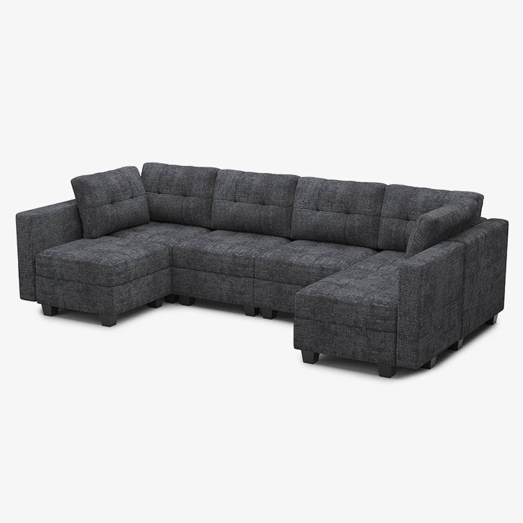 Belffin 6 Seats + 8 Sides Modular Chenille Tufted Sofa with Storage Seat