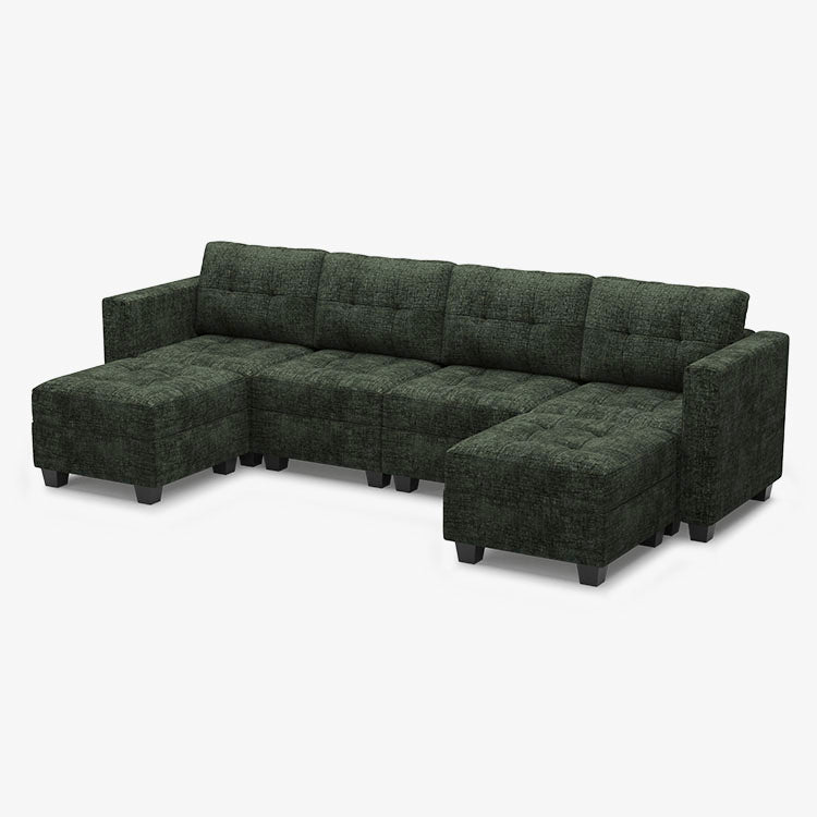 Belffin 6 Seats + 6 Sides Modular Chenille Tufted Sofa with Storage Seat