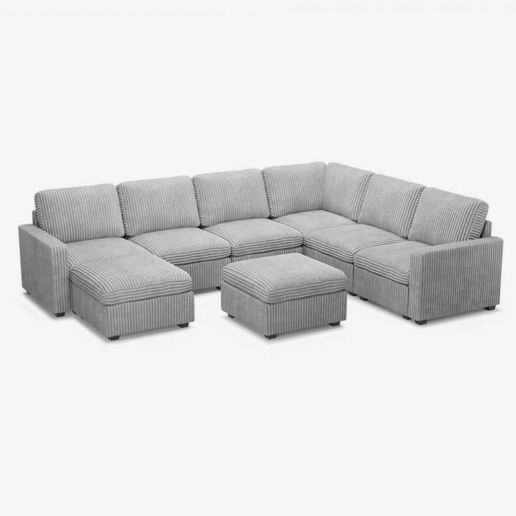 Belffin 7 Seats + 9 Sides Oversized Modular Wide-Ribbed Corduroy Sofa with Large Storage Ottoman