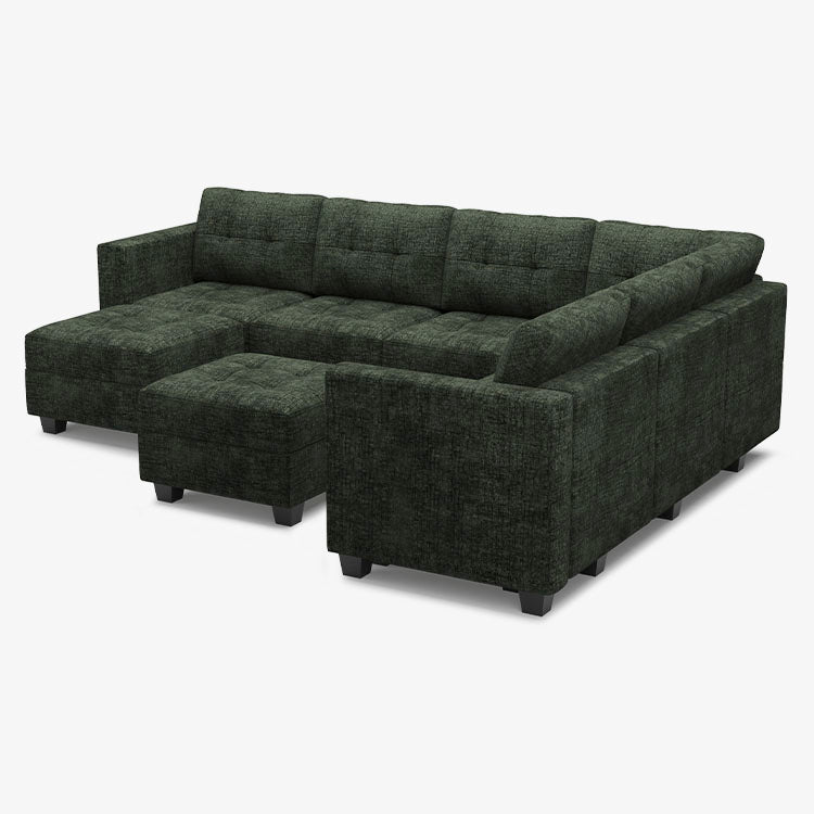 Belffin 7 Seats + 9 Sides Modular Chenille Tufted Sofa with Storage Ottoman