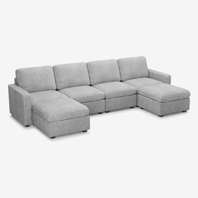 Belffin 6 Seats + 6 Sides Oversized Modular Wide-Ribbed Corduroy Sofa with Large Storage Seat