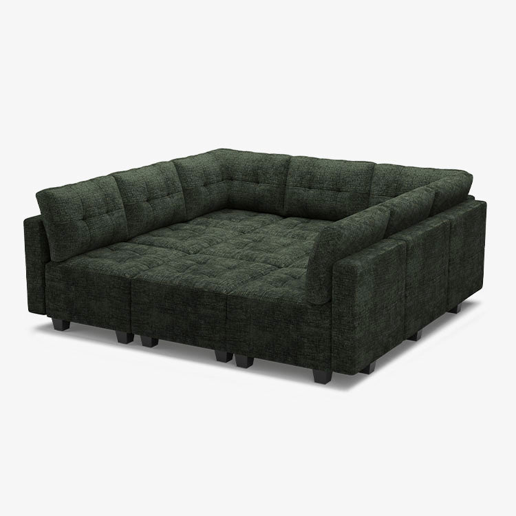 Belffin 9 Seats + 9 Sides Modular Chenille Tufted Sleeper Sofa with Storage Seat