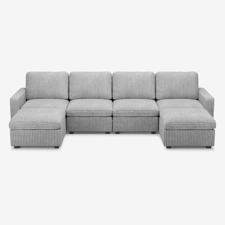 Belffin 6 Seats + 6 Sides Oversized Modular Wide-Ribbed Corduroy Sofa with Large Storage Seat