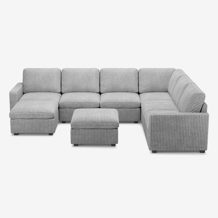 Belffin 7 Seats + 9 Sides Oversized Modular Wide-Ribbed Corduroy Sofa with Large Storage Ottoman