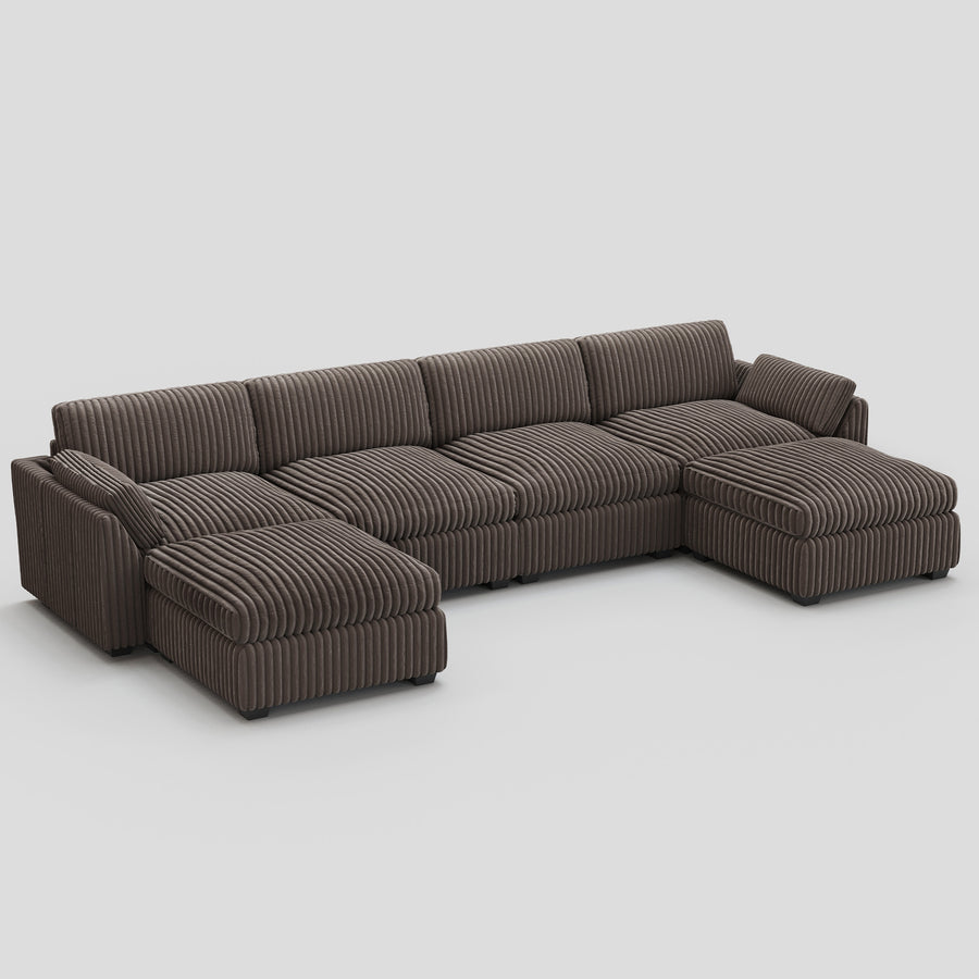 Mink-Brown-/-Corduroy-6-Seat-U-Shaped-Open-Sectional