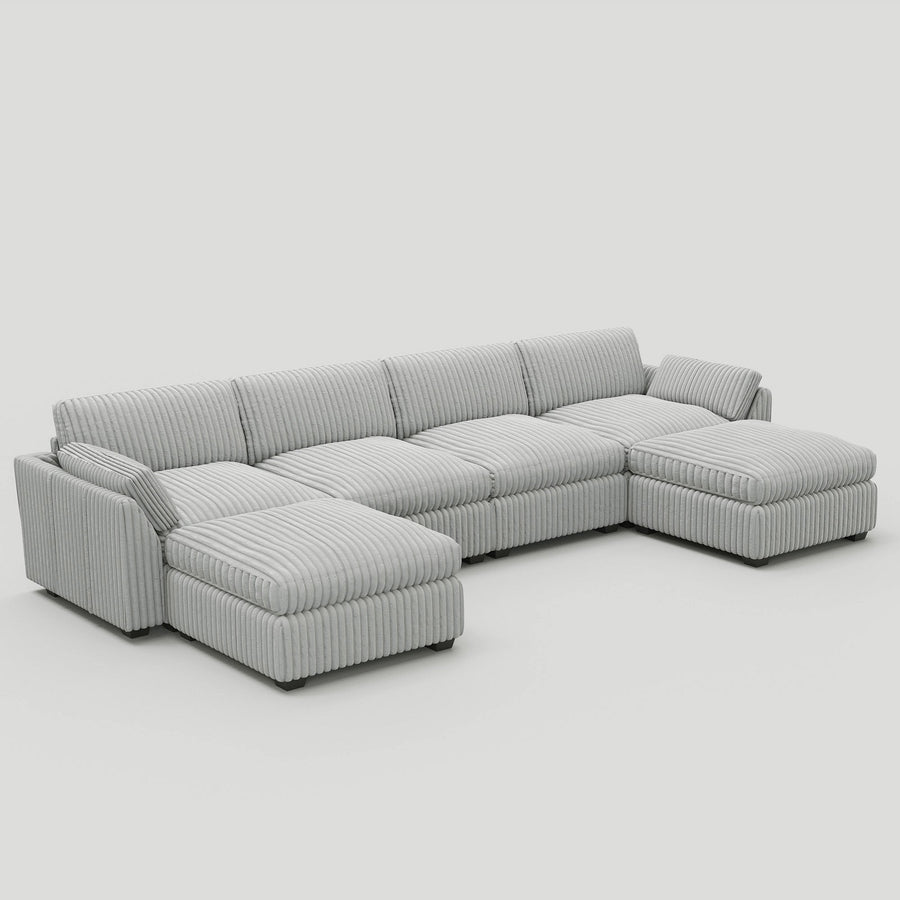 Cloud-Gray-/-Corduroy-6-Seat-U-Shaped-Open-Sectional