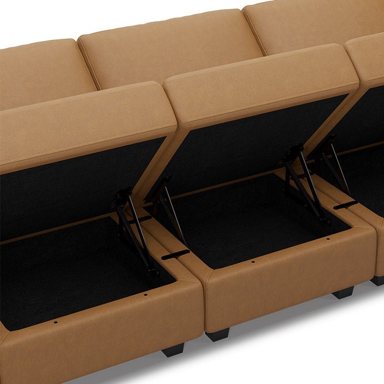 Belffin 4 Seats + 4 Sides Modular Sleeper Leather Sofa with Storage Seat