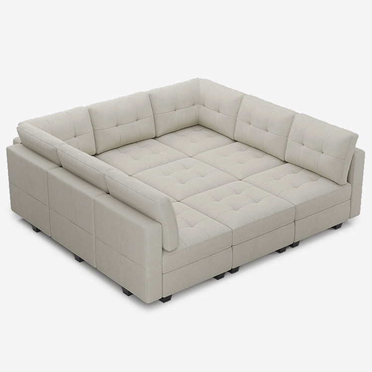 Belffin 9 Seats + 9 Sides Modular Velvet Tufted Sleeper Sofa with Storage Seat