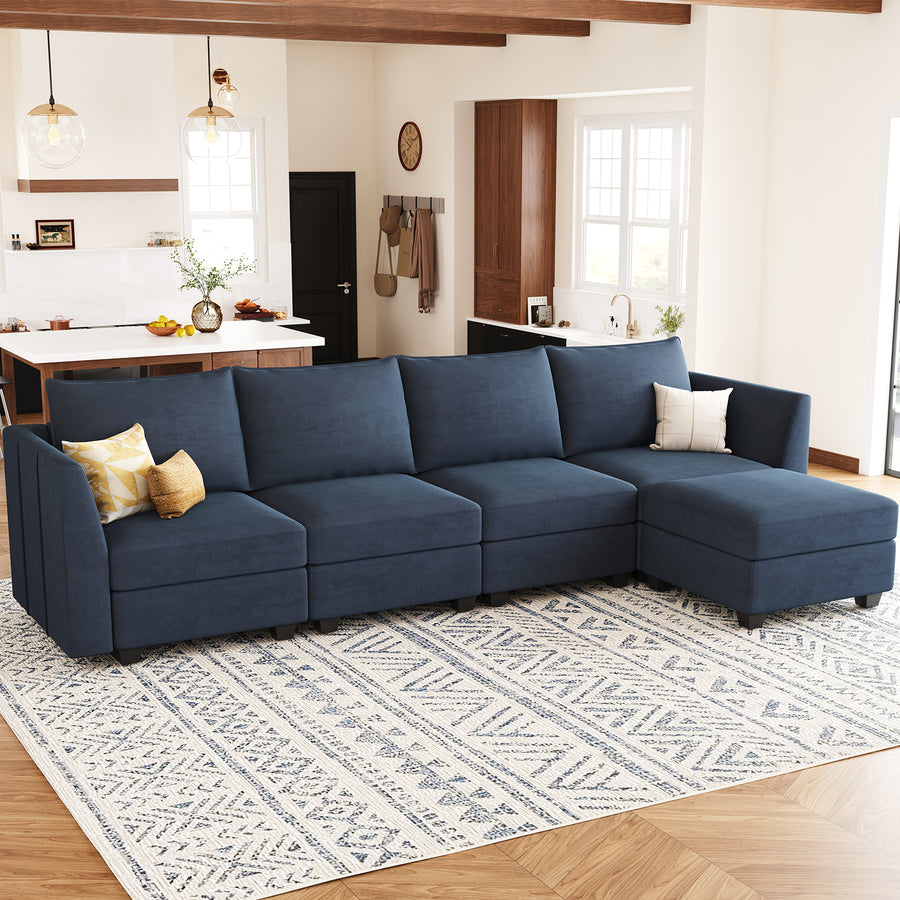 Navy-Blue-/-Velvet-5-Seat-L-Shaped-Sectional