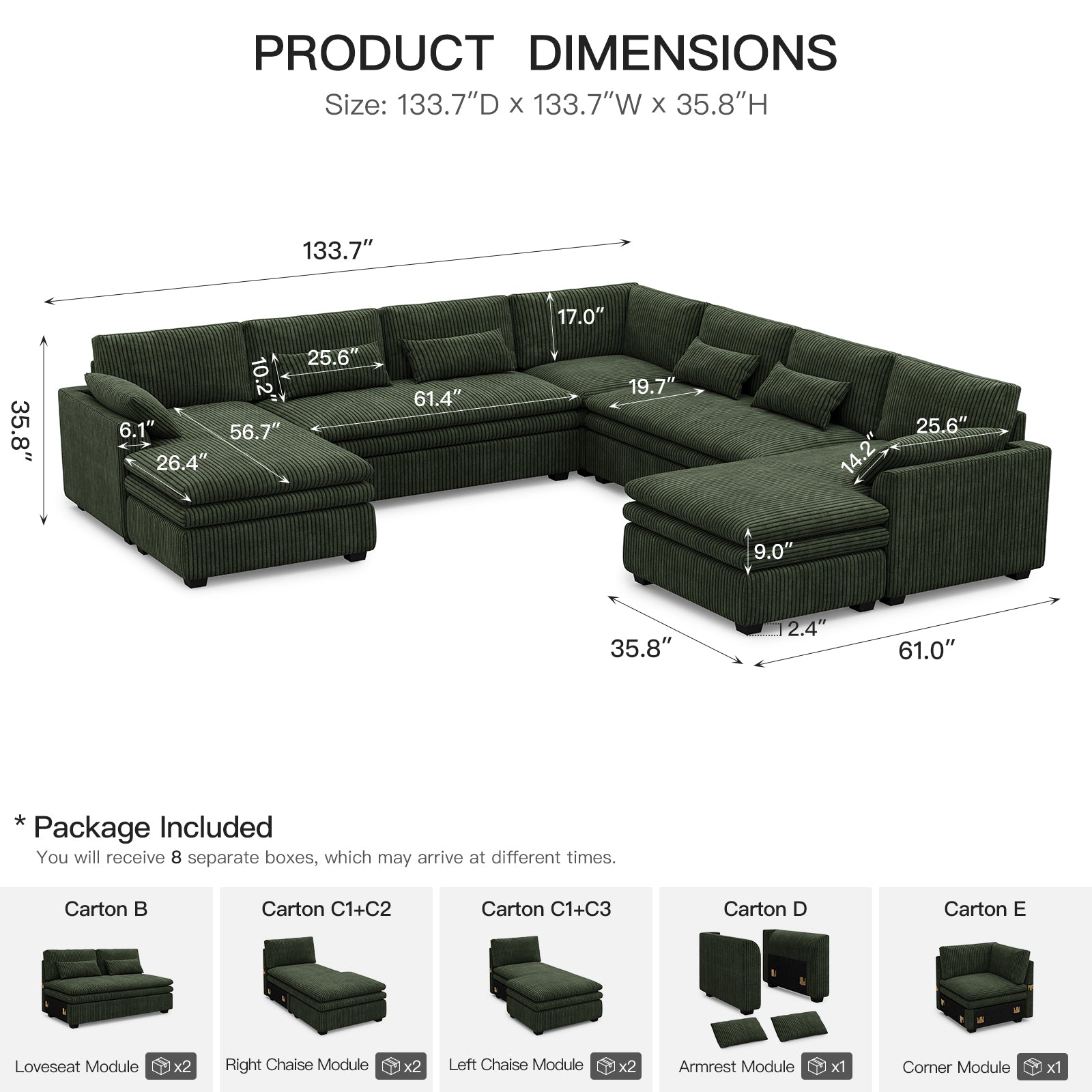 Vayla Oversized Cloud 7 Seats Sofa with Double Chaise
