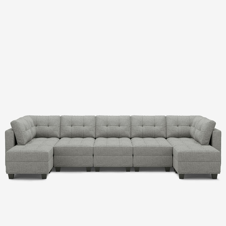 Pebble-Grey-/-Weave-12-Seat-Open-U-Shaped-Sectional