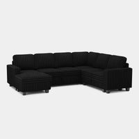 Piano-Black-/-Faux-Rabbit-Fur-Corduroy-6-Seat-U-Shaped-Left-Chaise-Pullout-Sectional