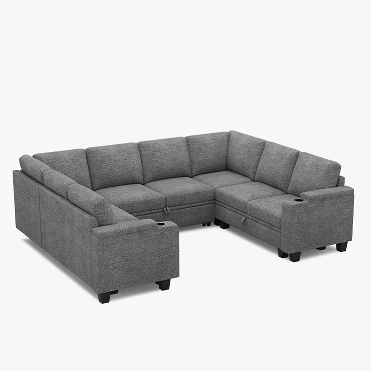 Belffin Modular 8 Seater Modular Chenille Pull-out Sofa with Storage Seats