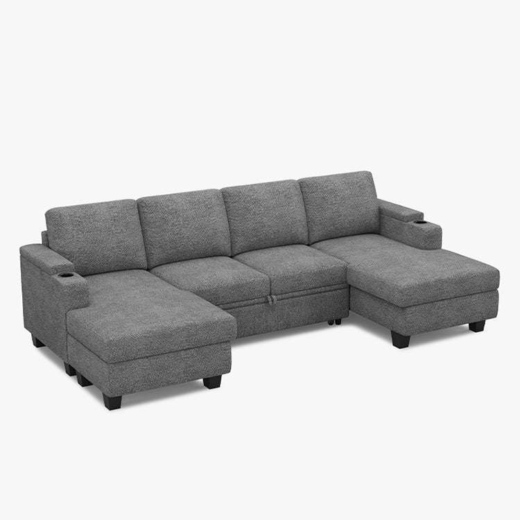 Belffin Modular 4 Seater Modular Chenille Pull-out  Sleeper Sofa with Storage Chaises