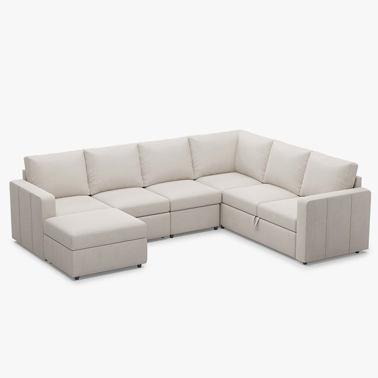 Belffin 6 Seats Modular Velvet Pull-out Sleeper Sofa with Storage Ottoman