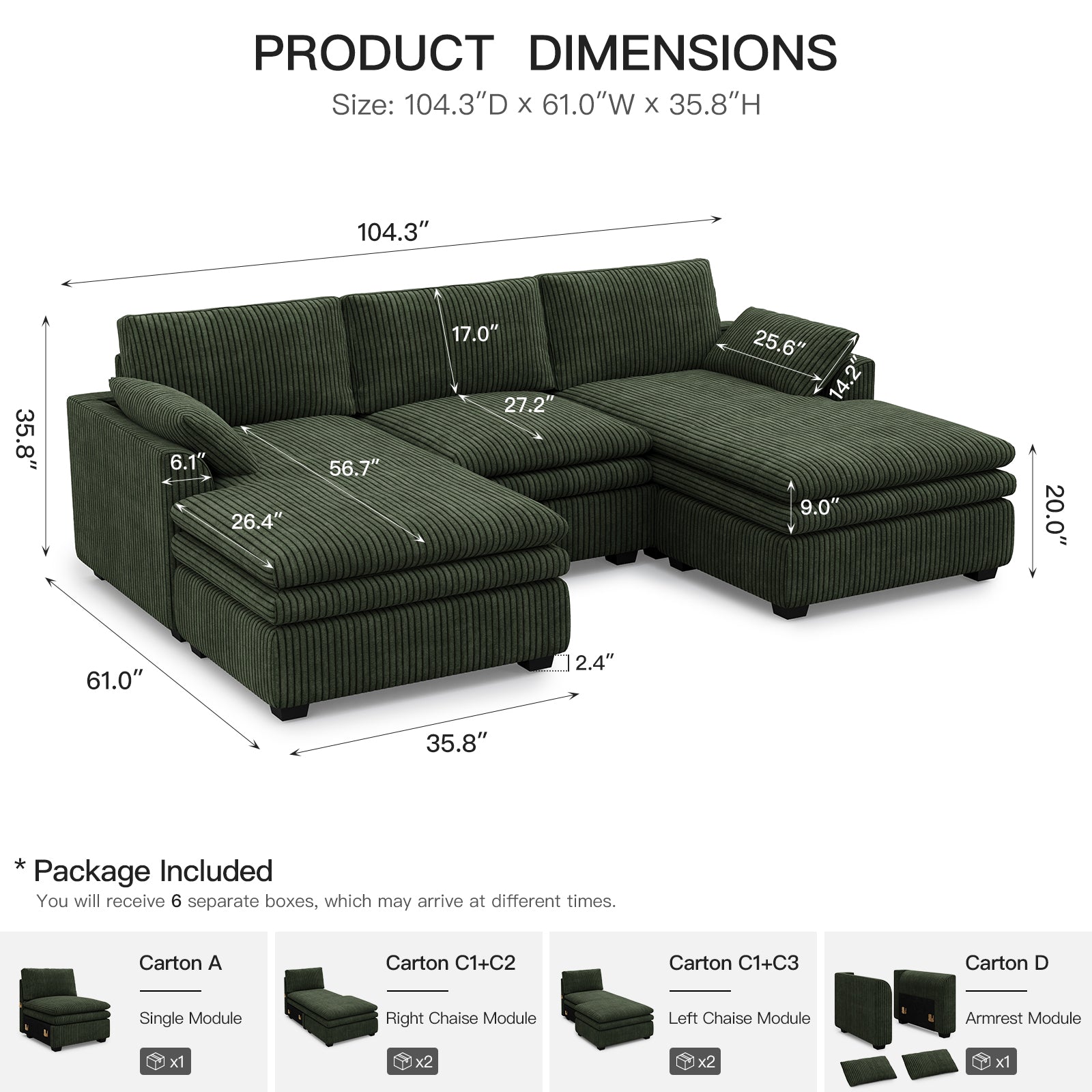 Vayla Oversized Cloud 3 Seats Sofa with Double Chaise