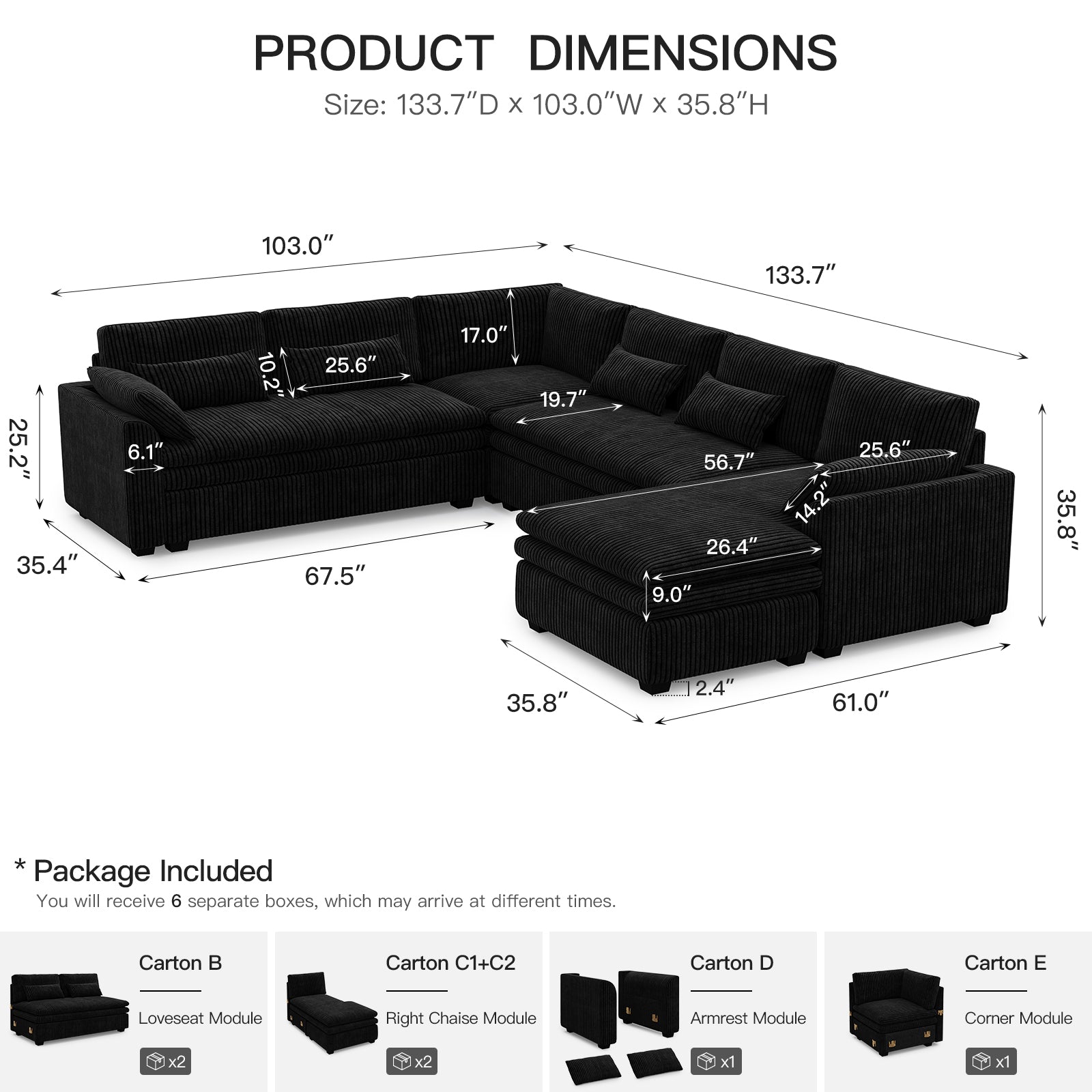 Vayla Oversized Cloud 6 Seats Sofa with Chaise