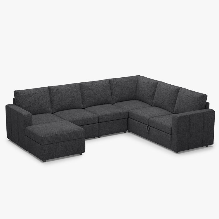 Belffin 6 Seats Modular Chenille Pull-out Sofa with Storage Ottoman