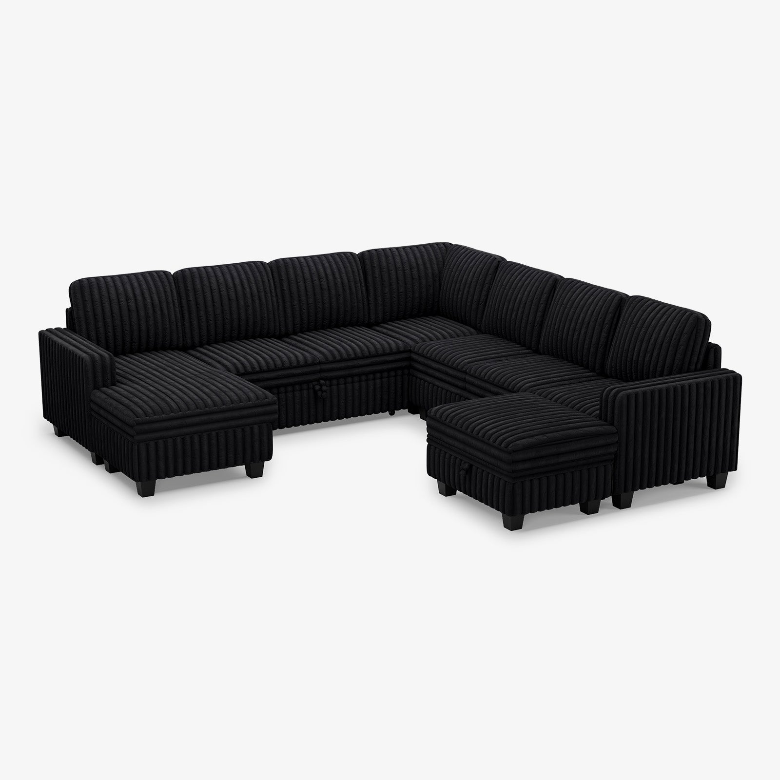 Belffin 7 Seats Modular Faux Rabbit Fur Corduroy Pull-out Sleeper Sofa with Storage Seats and Chaise