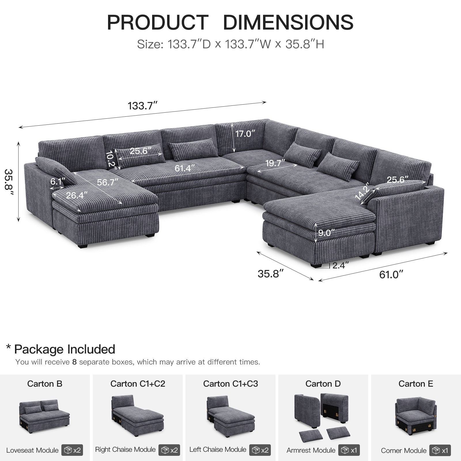 Vayla Oversized Cloud 7 Seats Sofa with Double Chaise