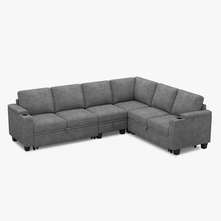 Belffin Modular 6 Seater Modular Chenille Pull-out  Sleeper Sofa with Storage Seats