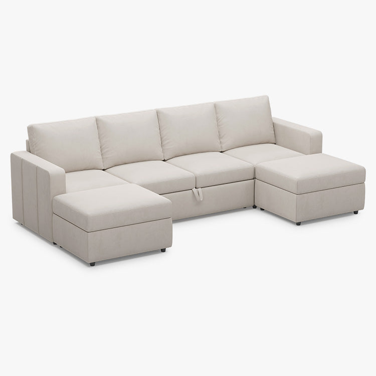 Belffin 4 Seats Modular Velvet Pull-out Sleeper Sofa with Storage Ottoman