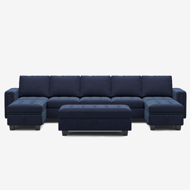 Dark-Blue-/-Velvet-8-Seat-U-Shaped-Open-Sectional