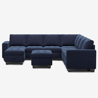 Dark-Blue-/-Velvet-9-Seat-U-Shaped-Sectional-with-Return