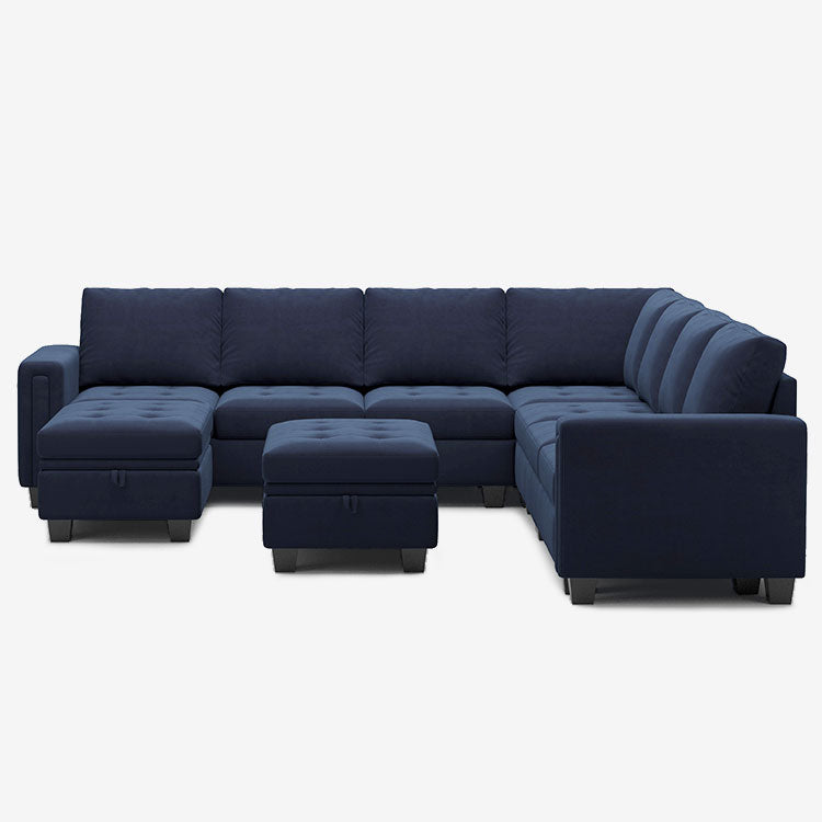 Dark-Blue-/-Velvet-9-Seat-U-Shaped-Sectional-with-Return