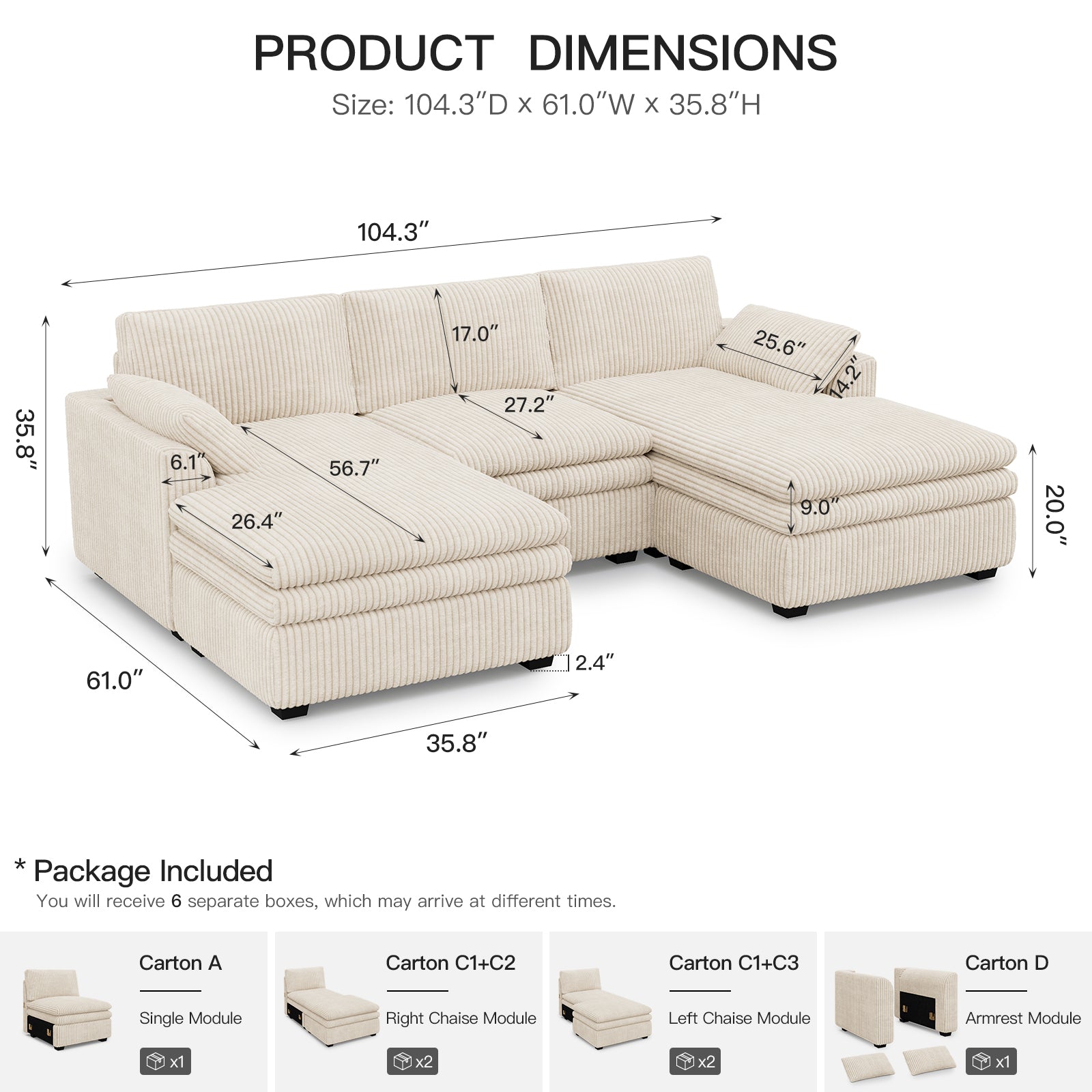 Vayla Oversized Cloud 3 Seats Sofa with Double Chaise
