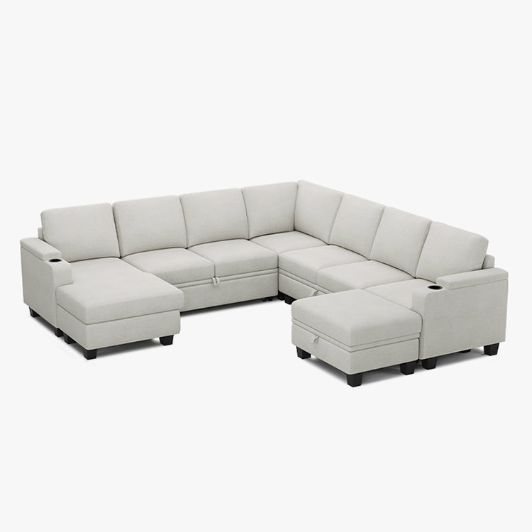 Belffin Modular 7 Seater Modular Chenille Pull-out  Sleeper Sofa with Storage Chaise