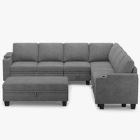 Silver-Grey-/-Chenille-8-Seat-L-Shaped-Sectional-with-Large-Ottoman
