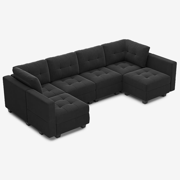 Belffin 6 Seats + 8 Sides Modular Velvet Tufted Sofa with Storage Seat