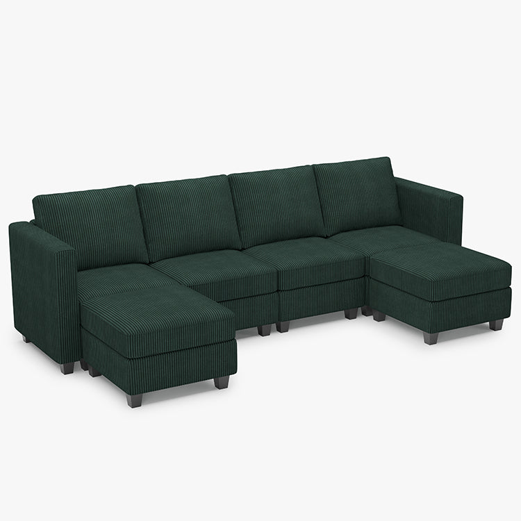 Seaweed-Green-/-Corduroy-6-Seat-U-Shaped-Open-Sectional