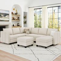 Cosmic-Latte-/-Velvet-8-Seat-U-Shaped-Sectional